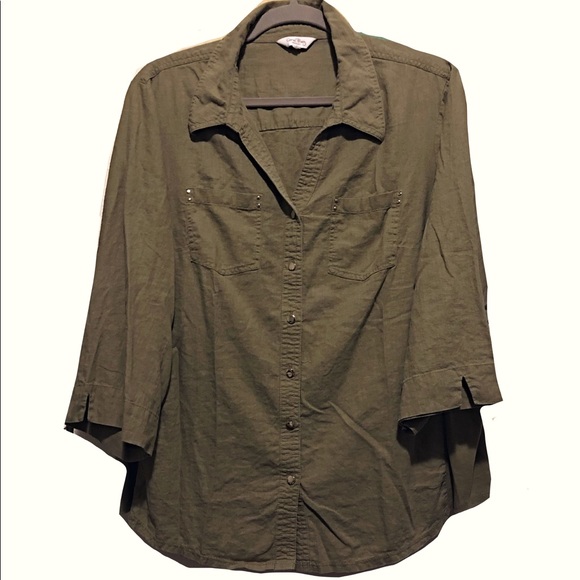 DONATED Shirt-Linen Blend, Snaps Silver Tone Accen - Picture 2 of 9